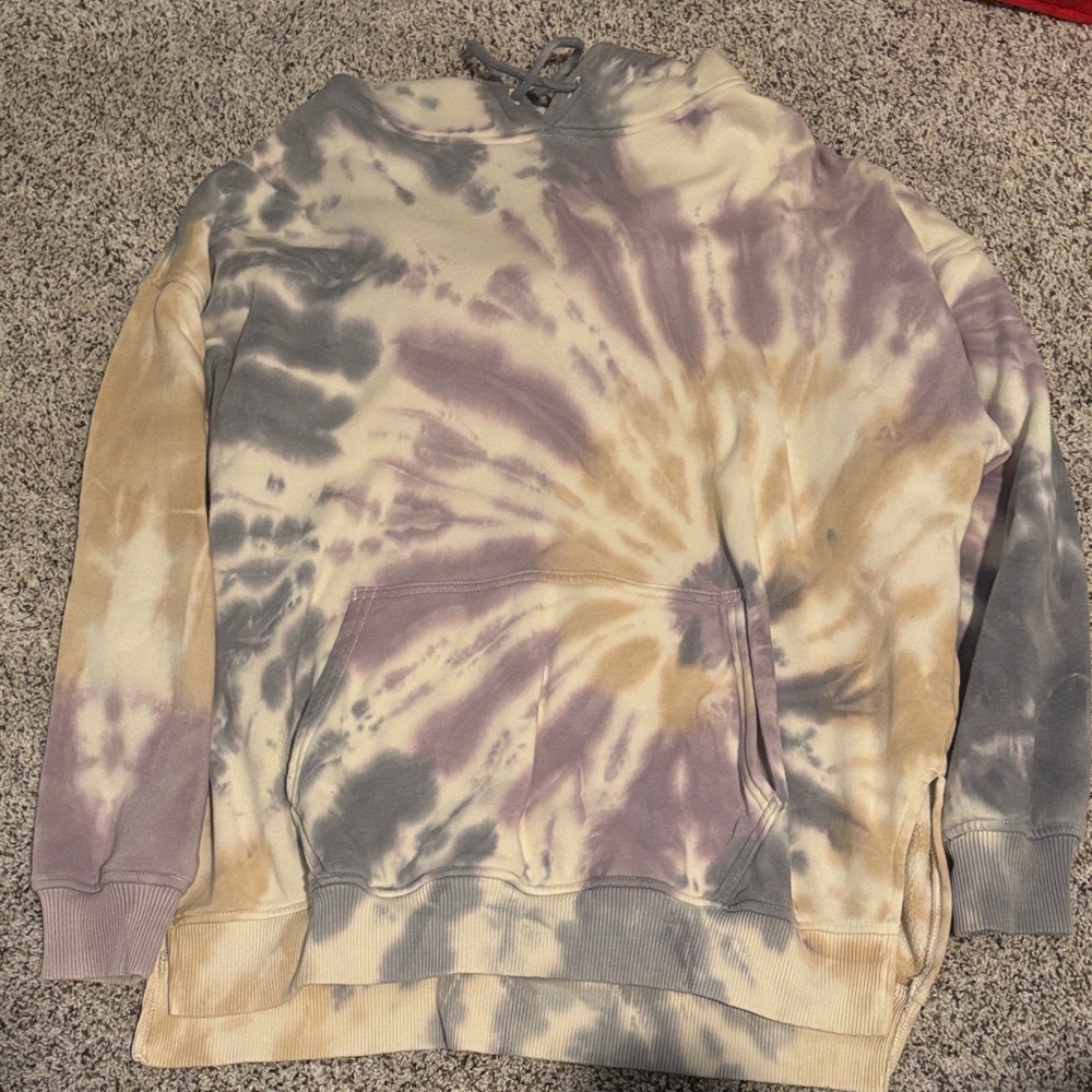 American Eagle Outfitters Tie-Dye Hoodie in Cream and Gray